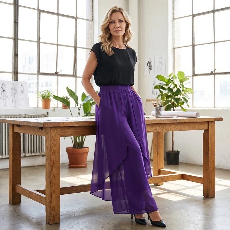 Pantalones de gasa de mujer de corte ancho – Asimétricos y elegantes ✨ Para el día a día y las vacaciones