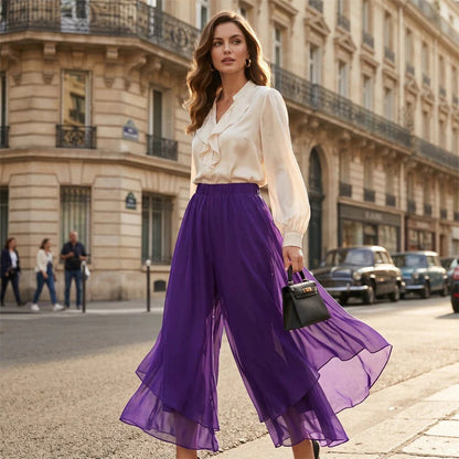 Pantalones de gasa de mujer de corte ancho – Asimétricos y elegantes ✨ Para el día a día y las vacaciones